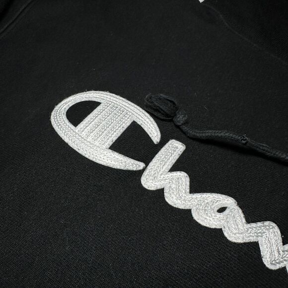 VTG Champion Premium Reverse Weave Hoodie Large Black Heavyweight Streetwear - Picture 9 of 10